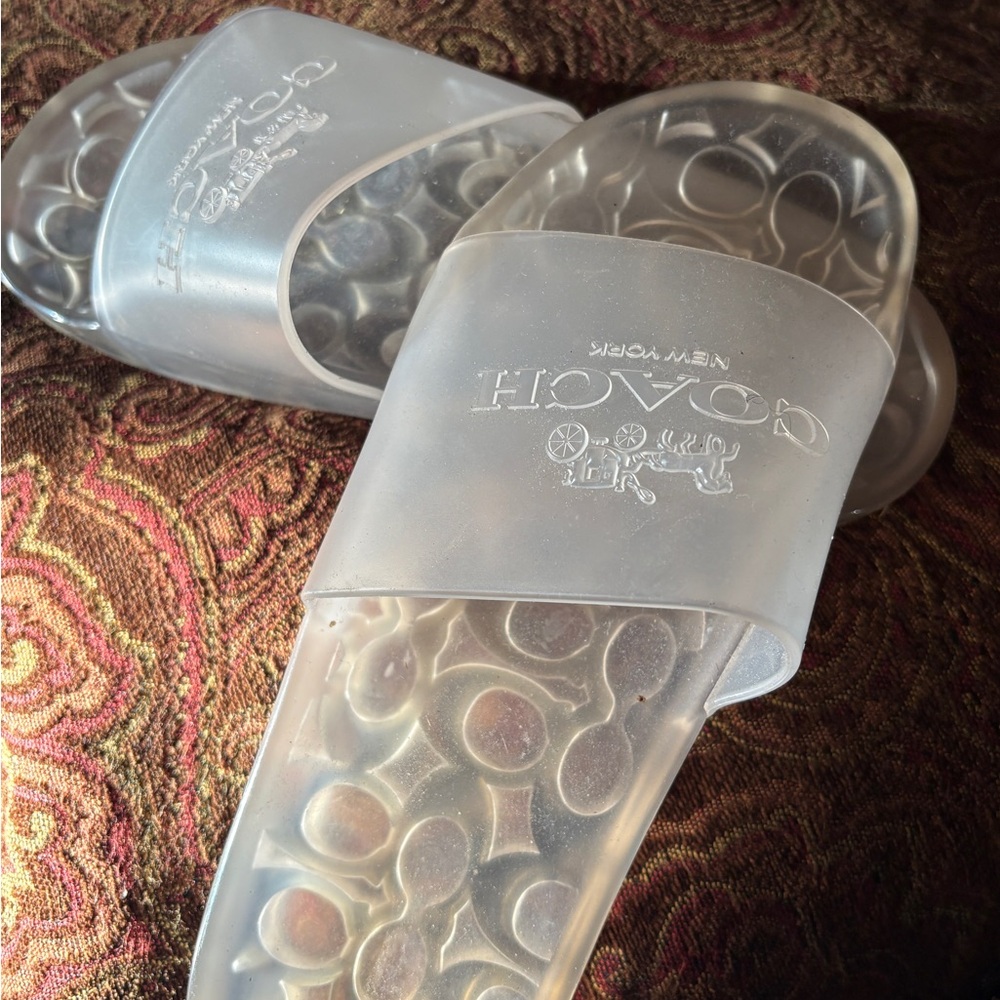 Coach White Transparent Sandals with Bubble Texture